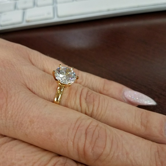 NeW 14k Solid Yellow Gold 3ct Round Engagement Ring - Picture 6 of 9